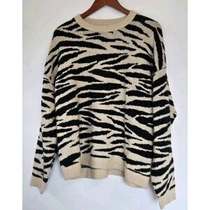 Velvet by Graham Spencer Sweater Womens Zebra Print Wool Blend Animal‎ Cozy Warm